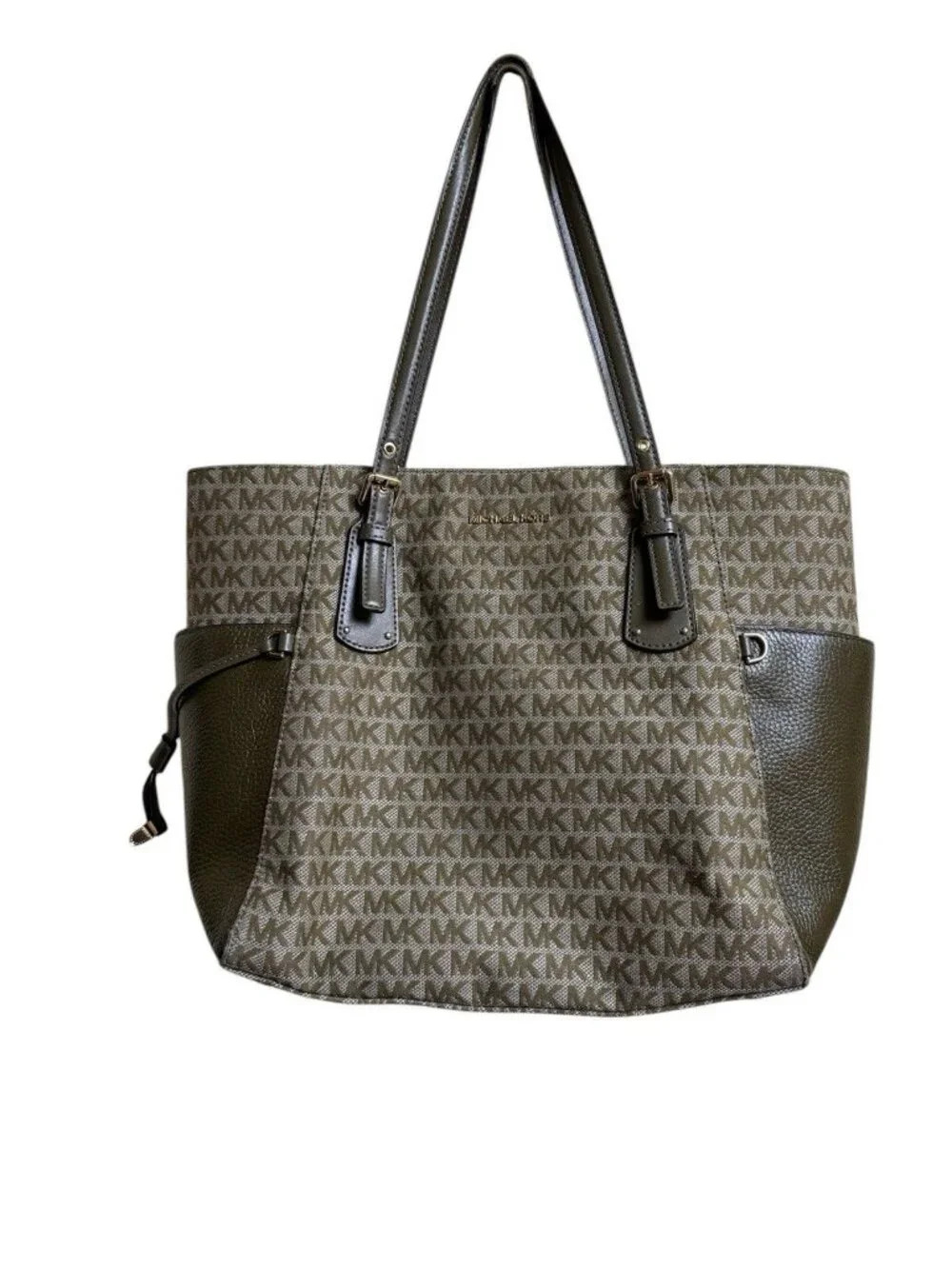 Michael Kors MK Logo Tote Olive Green Shoulder Bag Large 14” - Picture 5 of 5